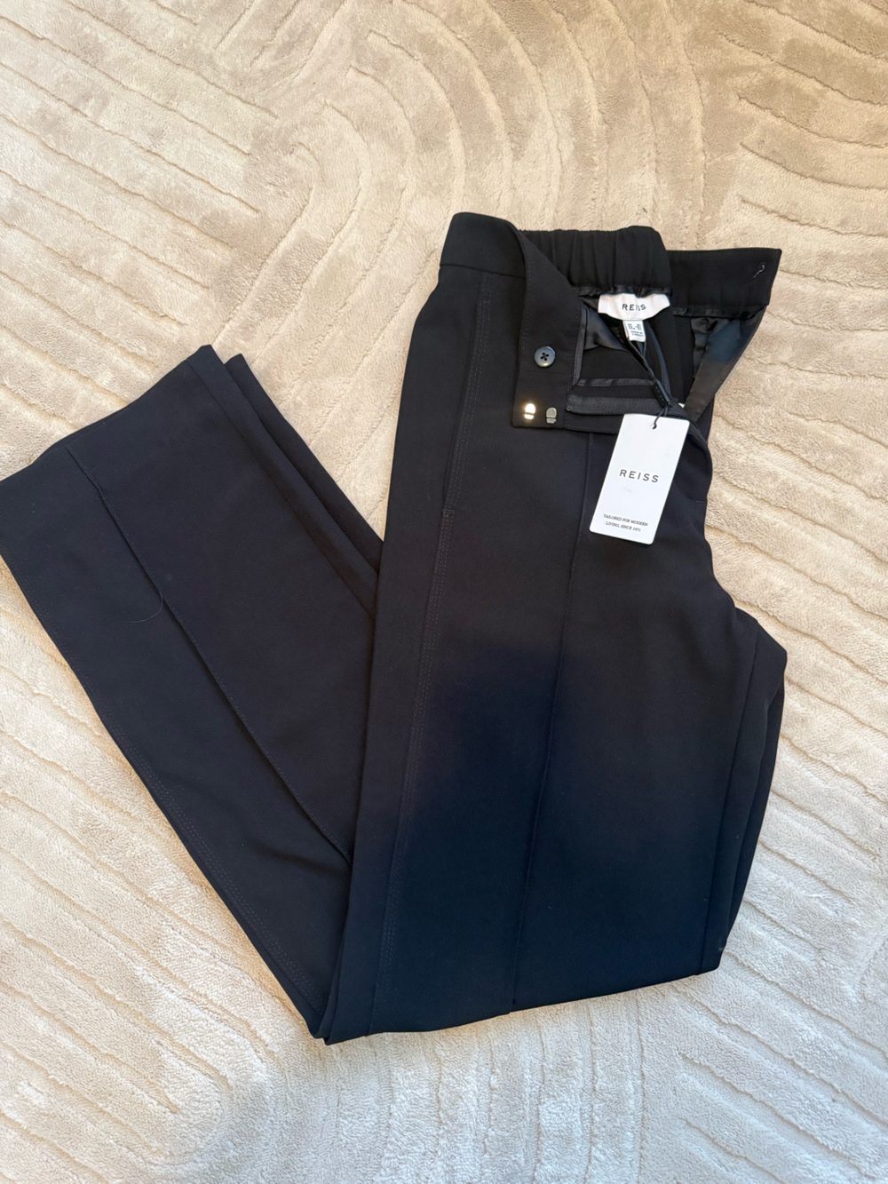 Reiss Black Cropped Tailored Trousers